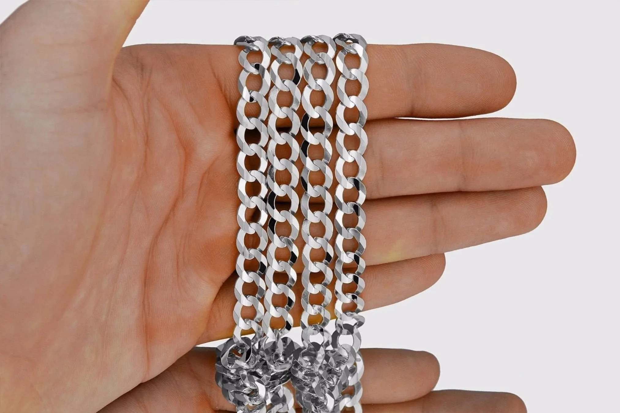 2.5mm - 10mm Solid Cuban Curb Necklace - 14k White Gold