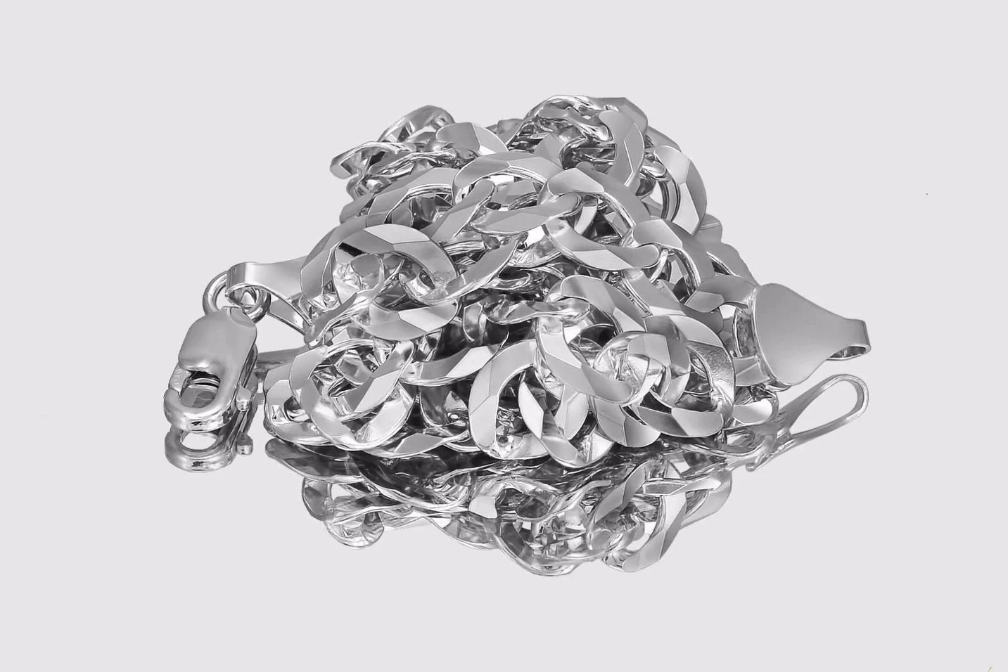 2.5mm - 10mm Solid Cuban Curb Necklace - 14k White Gold