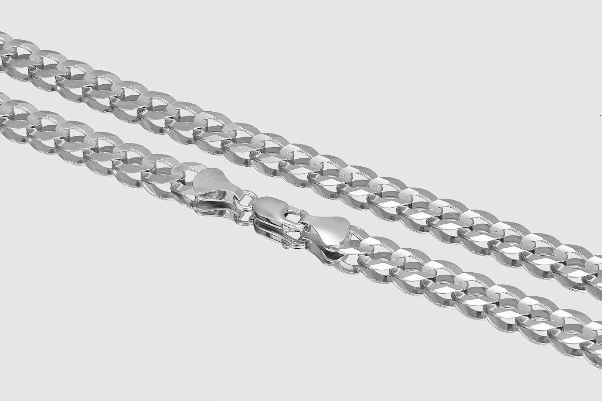 2.5mm - 10mm Solid Cuban Curb Necklace - 14k White Gold