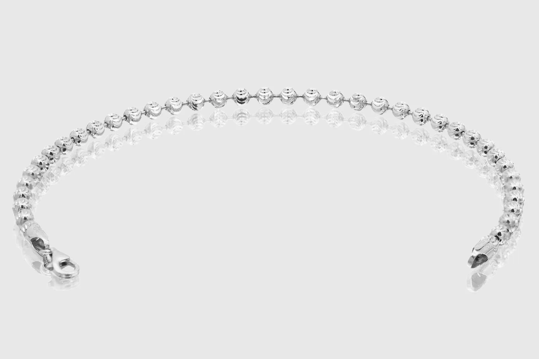2mm - 5mm Moon Cut Bead Bracelet - 14k White Gold