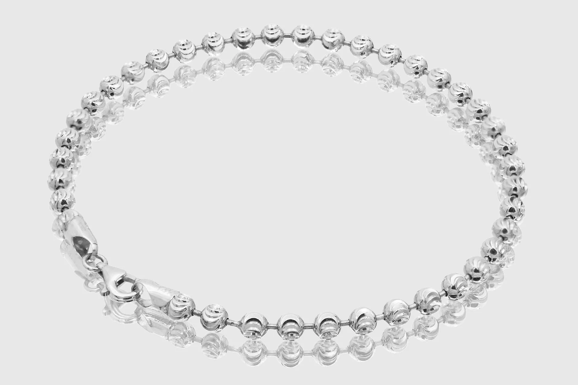 2mm - 5mm Moon Cut Bead Bracelet - 14k White Gold