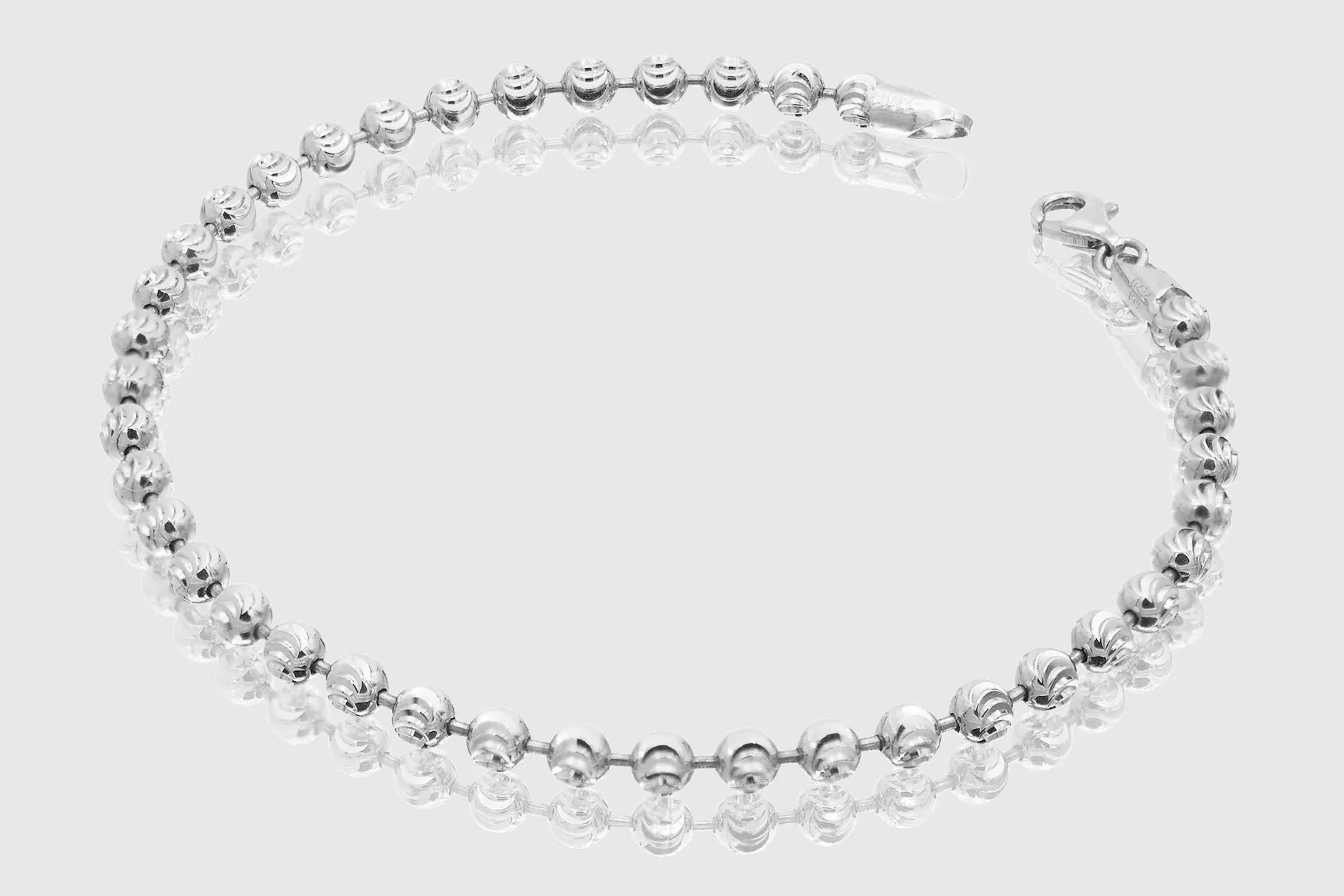 2mm - 5mm Moon Cut Bead Bracelet - 14k White Gold