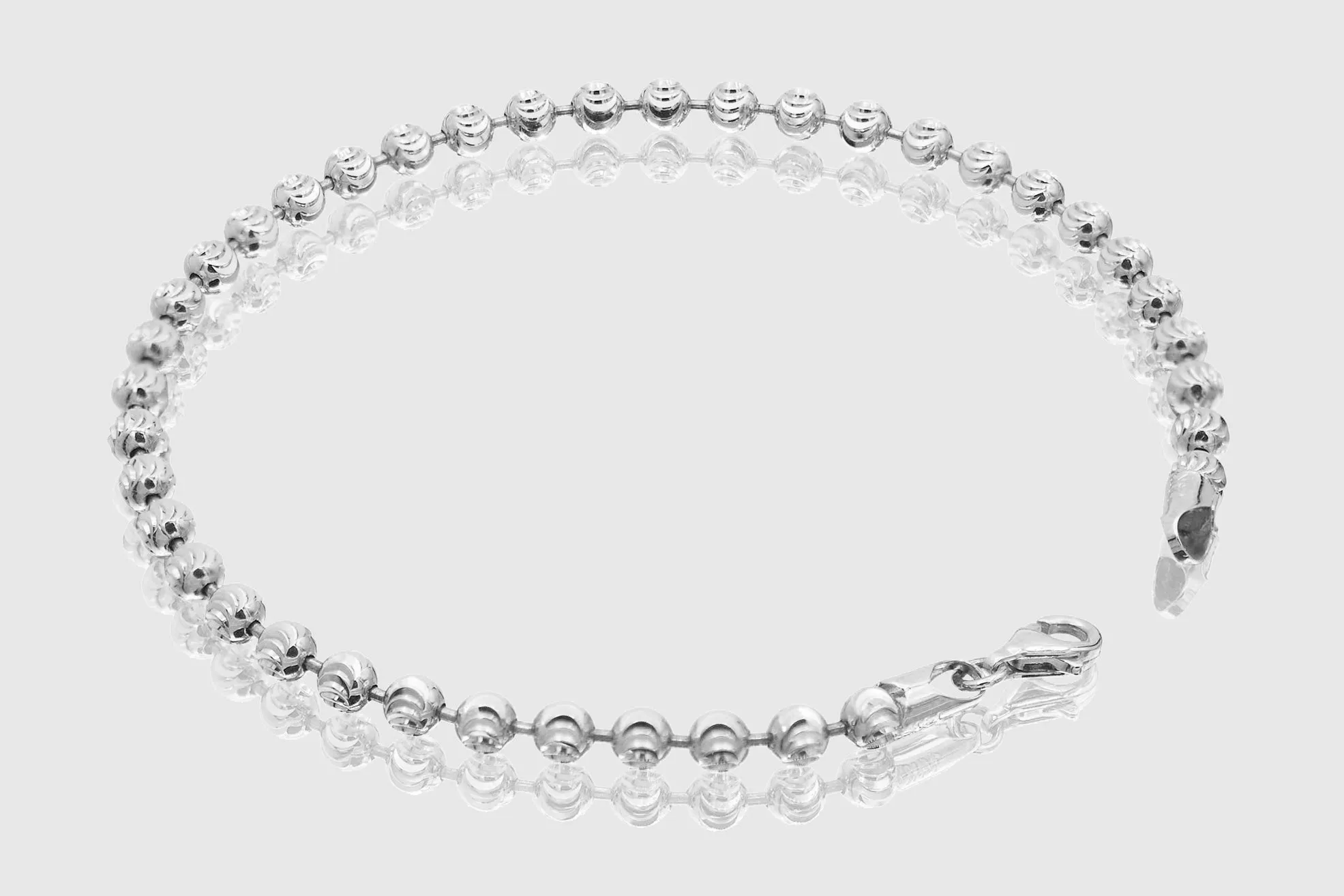 2mm - 5mm Moon Cut Bead Bracelet - 14k White Gold