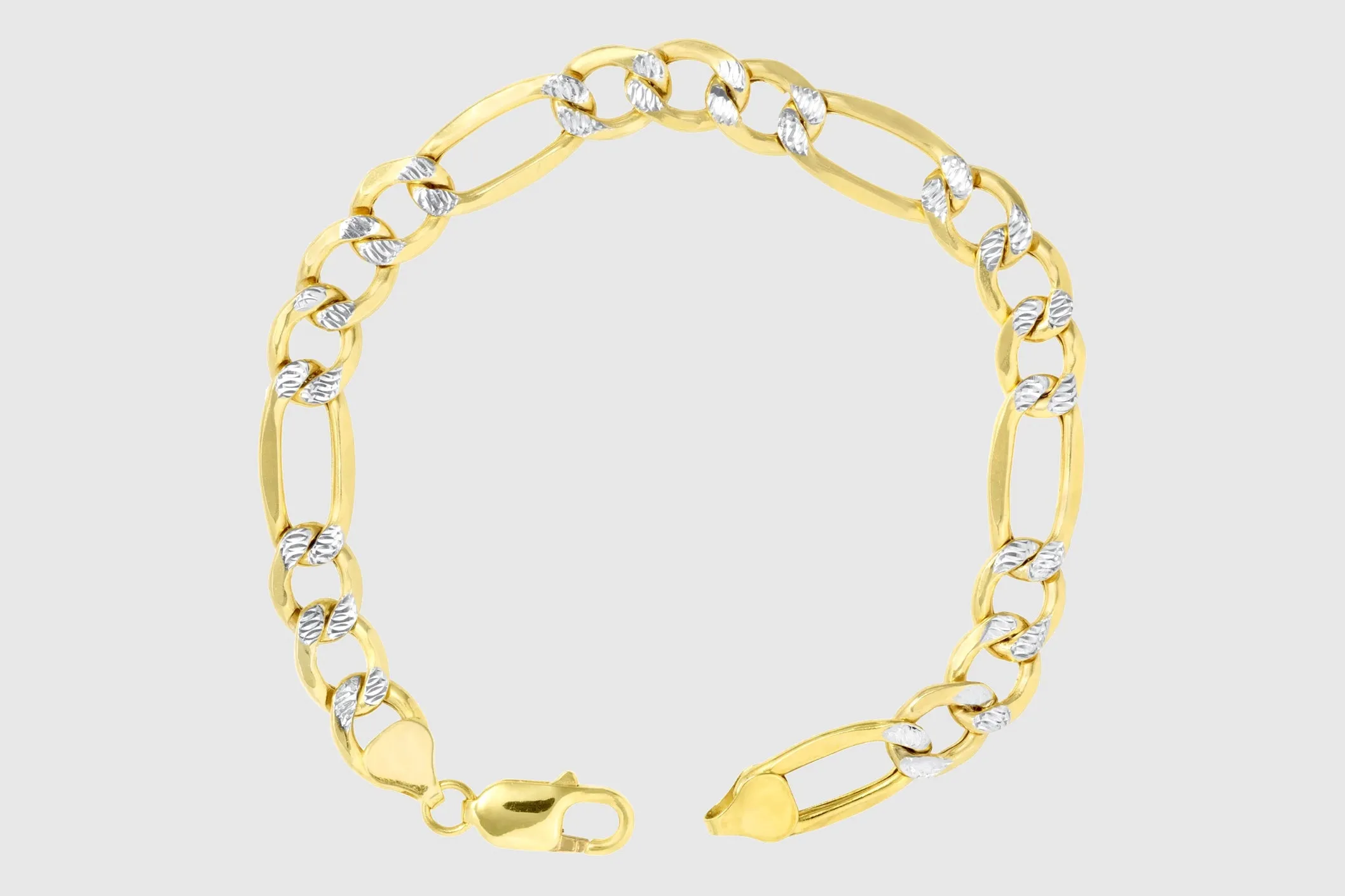3.5mm - 12mm Solid Figaro Diamond Cut Bracelet - 10k Yellow Gold