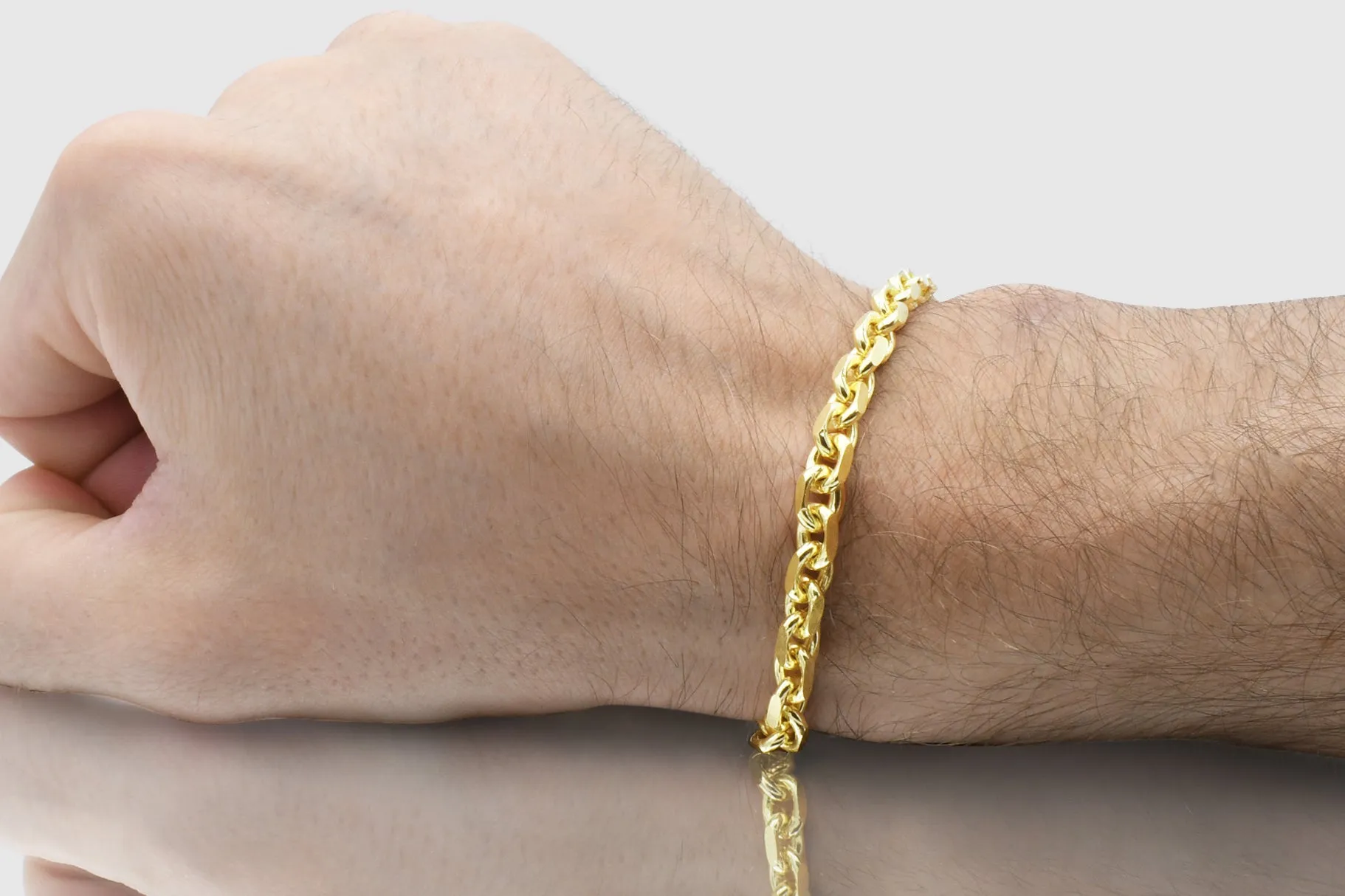 3mm - 8mm 18k Solid Heavy Cable Link Yellow Gold Bracelet