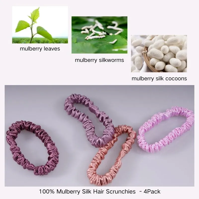 4 Pack Skinny Silk Scrunchies - Contrasting - dropshipping