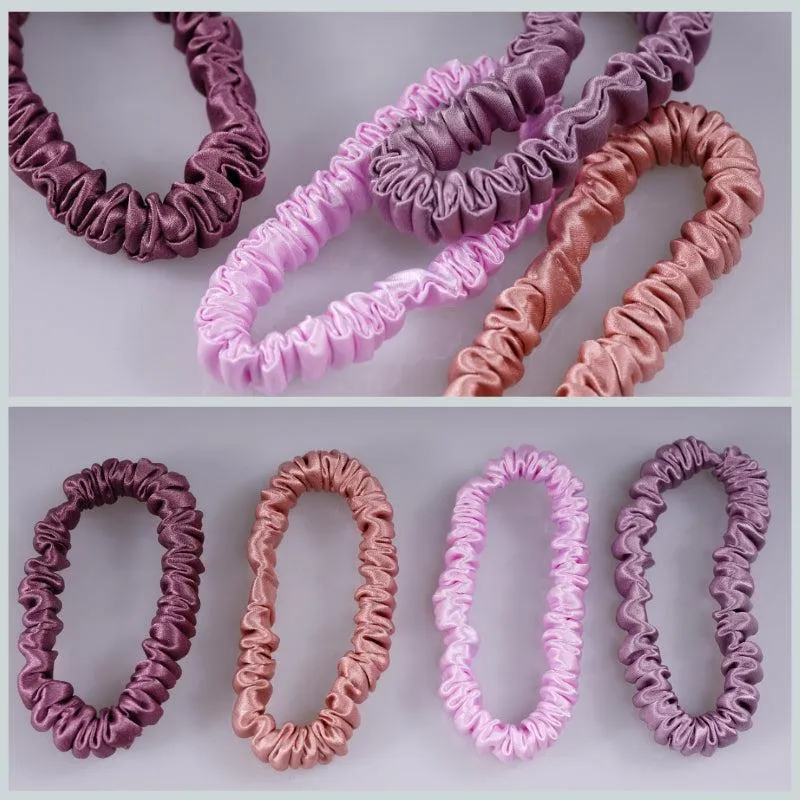4 Pack Skinny Silk Scrunchies - Contrasting - dropshipping