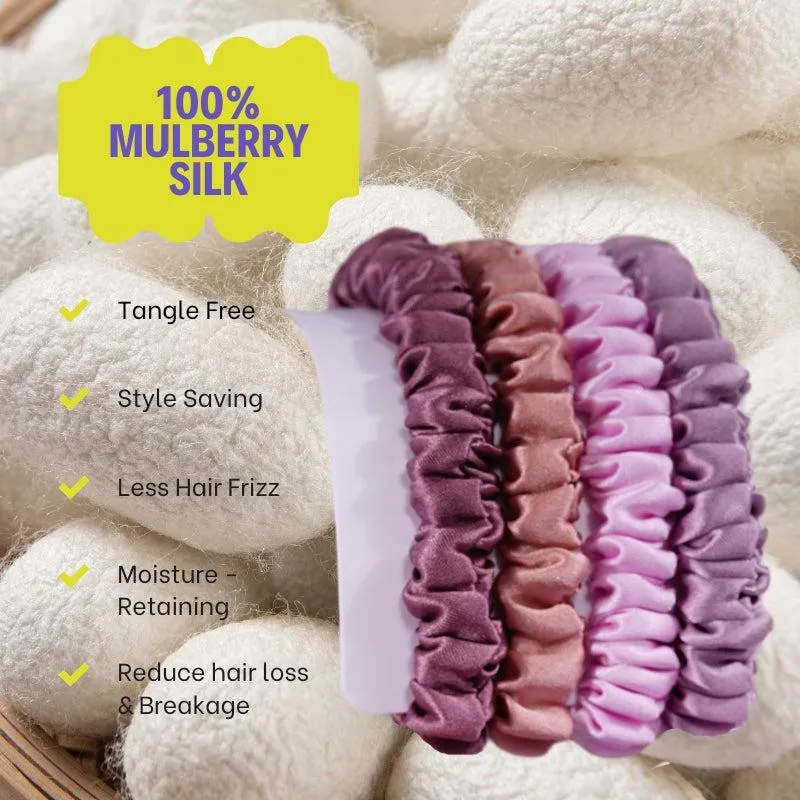 4 Pack Skinny Silk Scrunchies - Contrasting - dropshipping