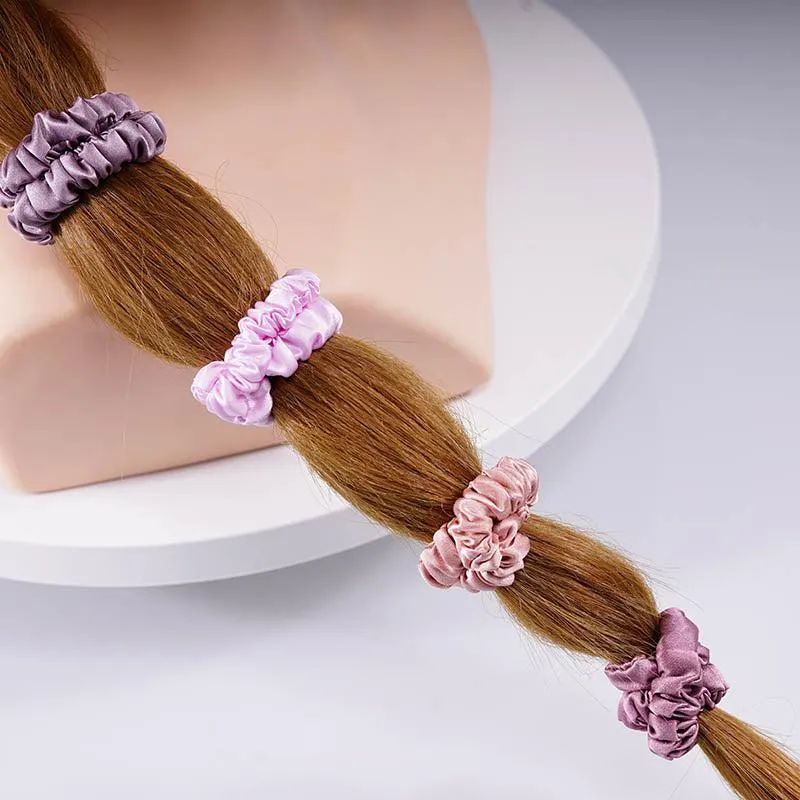 4 Pack Skinny Silk Scrunchies - Contrasting - dropshipping