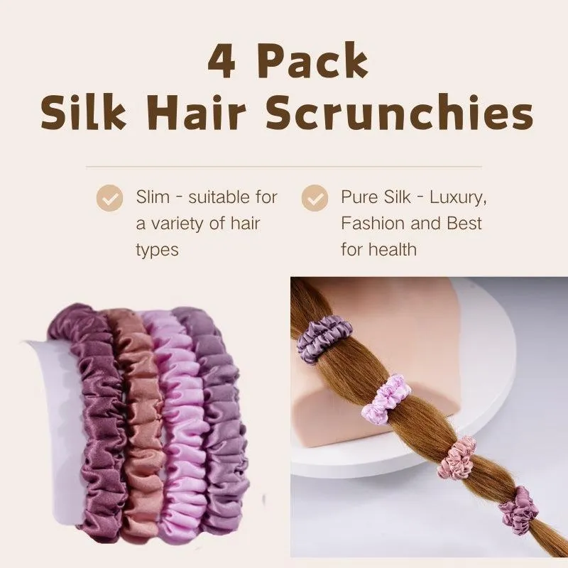 4 Pack Skinny Silk Scrunchies - Contrasting - dropshipping