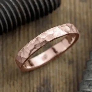 4mm Comfort Fit 14k Rose Gold Mens Wedding Band, Hammered Matte