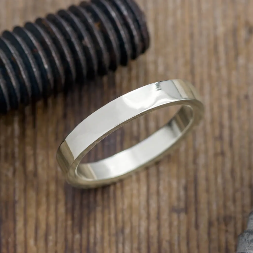 4mm Comfort Fit 14k White Gold Mens Wedding Band, Polished