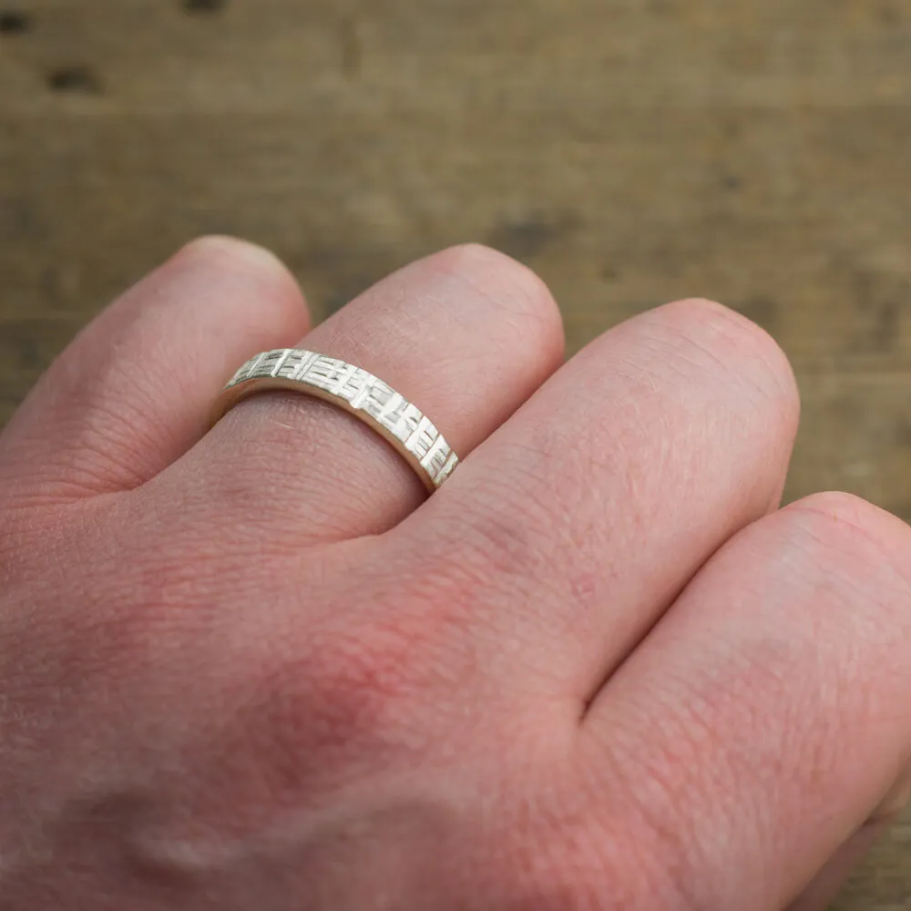 4mm, Comfort Fit, 14k White Gold Mens Wedding Band, Textured Matte