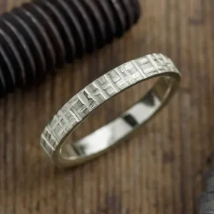 4mm, Comfort Fit, 14k White Gold Mens Wedding Band, Textured Matte