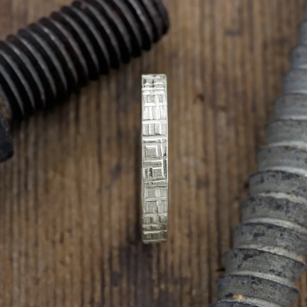 4mm, Comfort Fit, 14k White Gold Mens Wedding Band, Textured Matte