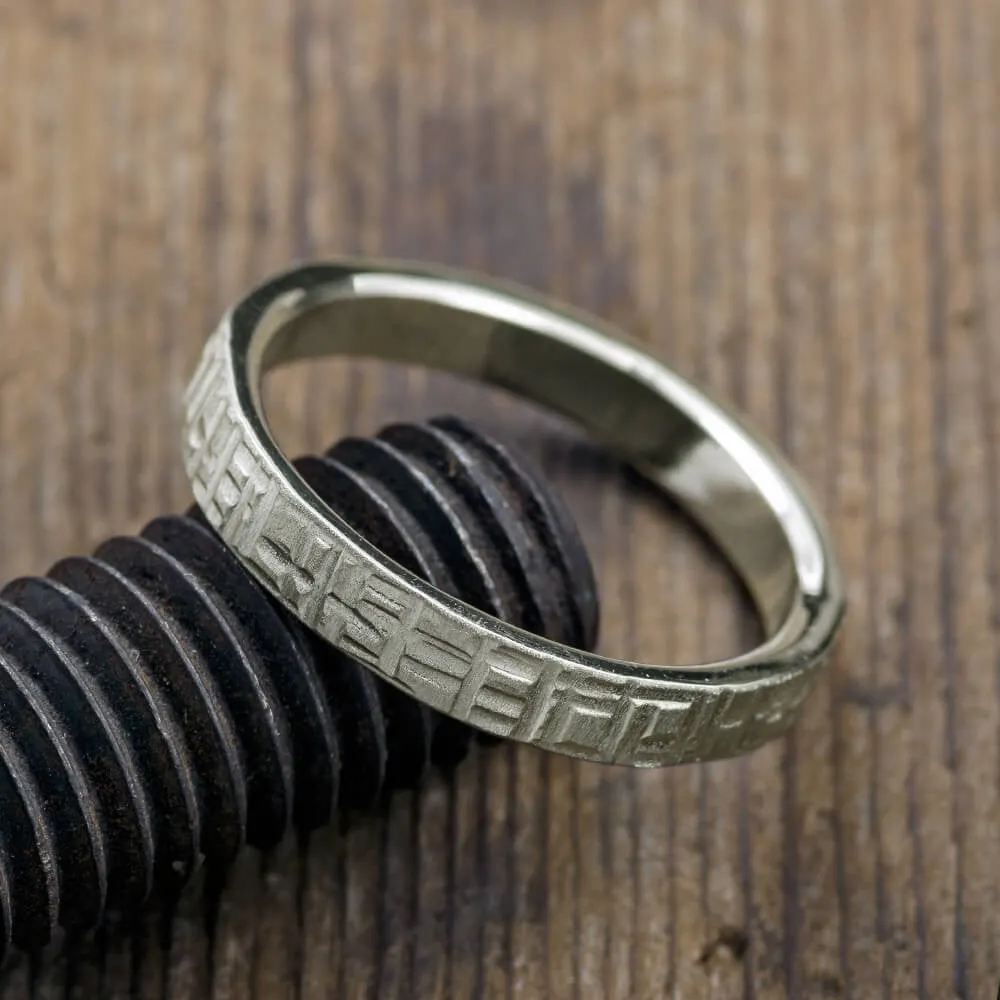 4mm, Comfort Fit, 14k White Gold Mens Wedding Band, Textured Matte