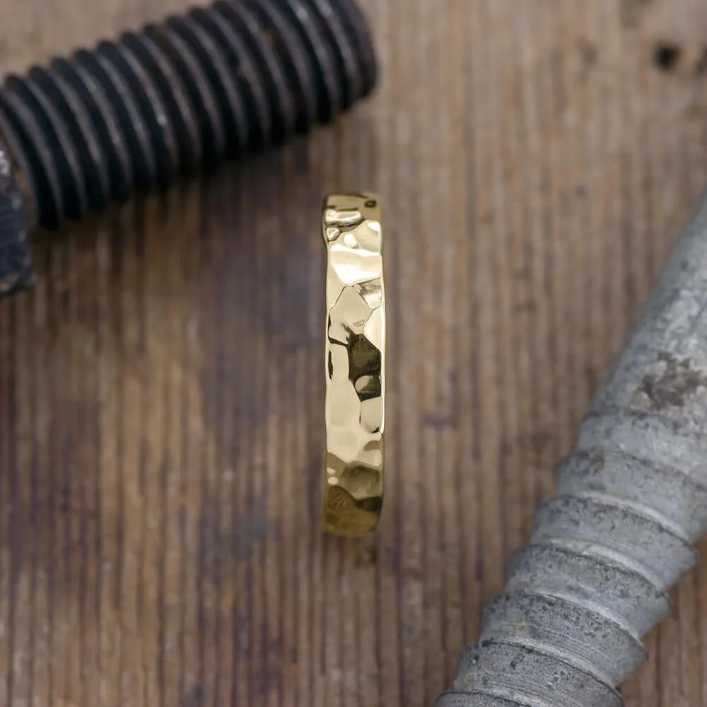 4mm Comfort Fit 14k Yellow Gold Mens Wedding Ring, Hammered Polished