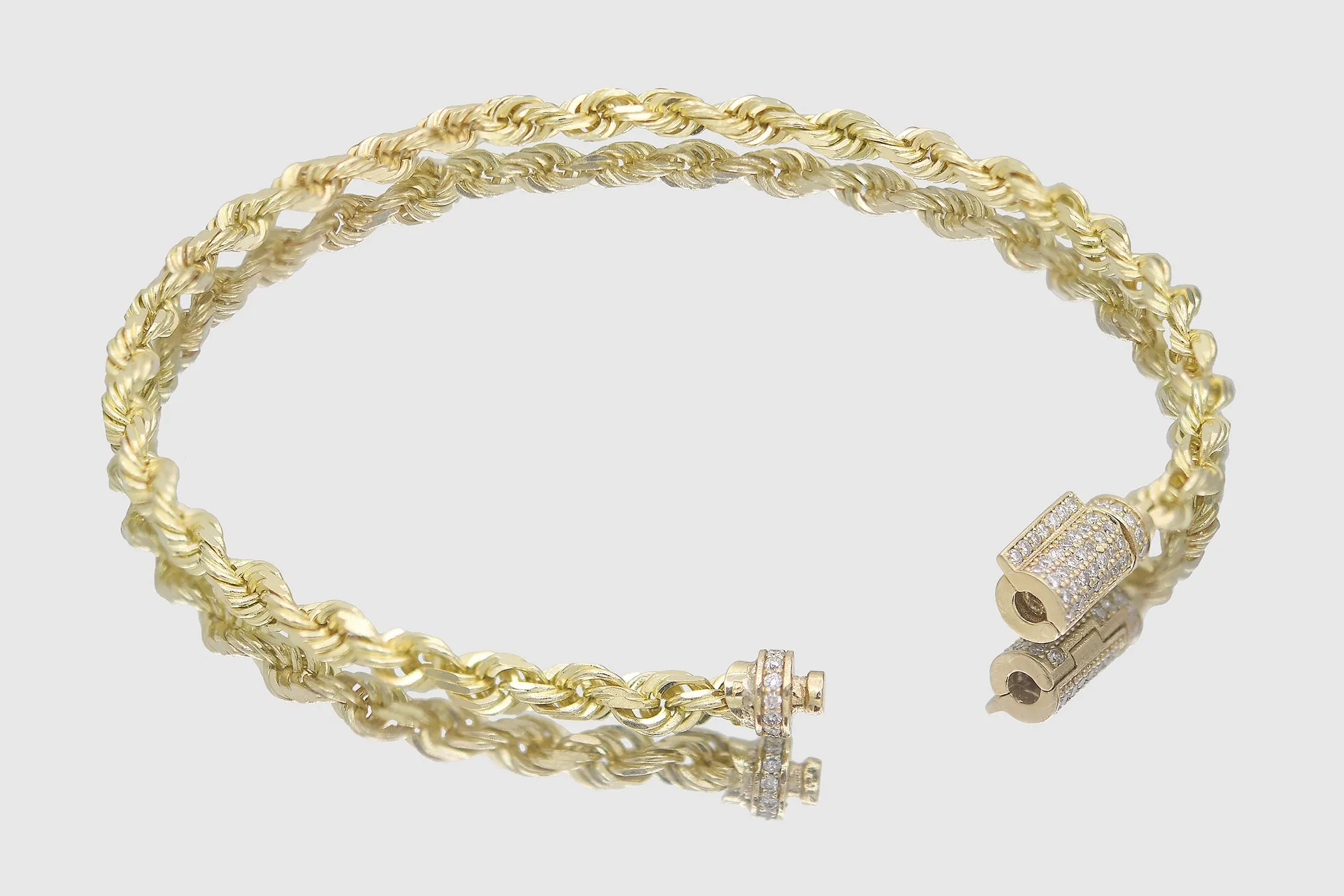 4mm Rope Bracelet - Solid Gold - Diamond Lock