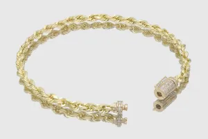 4mm Rope Bracelet - Solid Gold - Diamond Lock