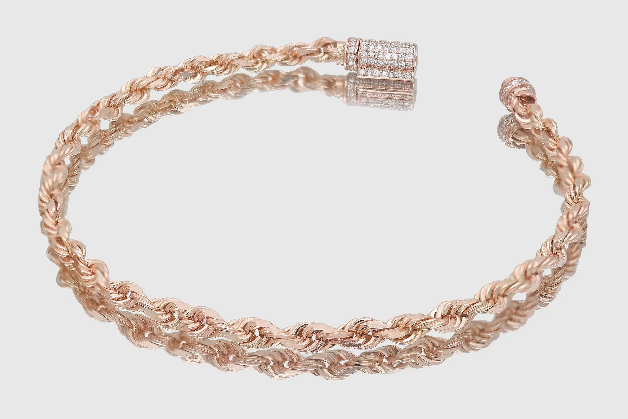 4mm Rope Bracelet - Solid Gold - Diamond Lock