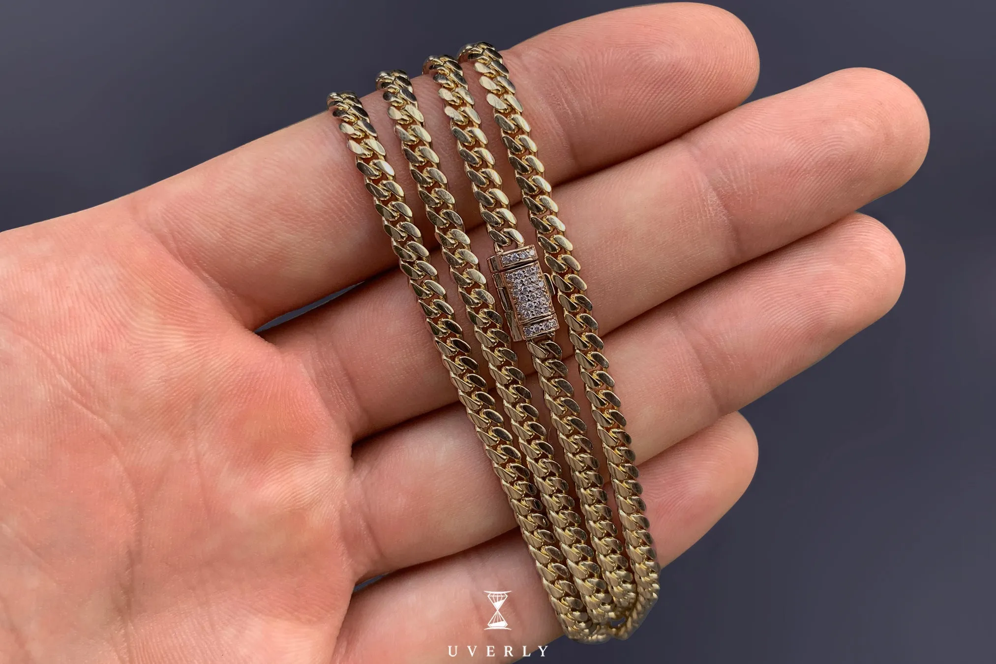 4mm Solid Miami Cuban Gold Diamond Lock Necklace