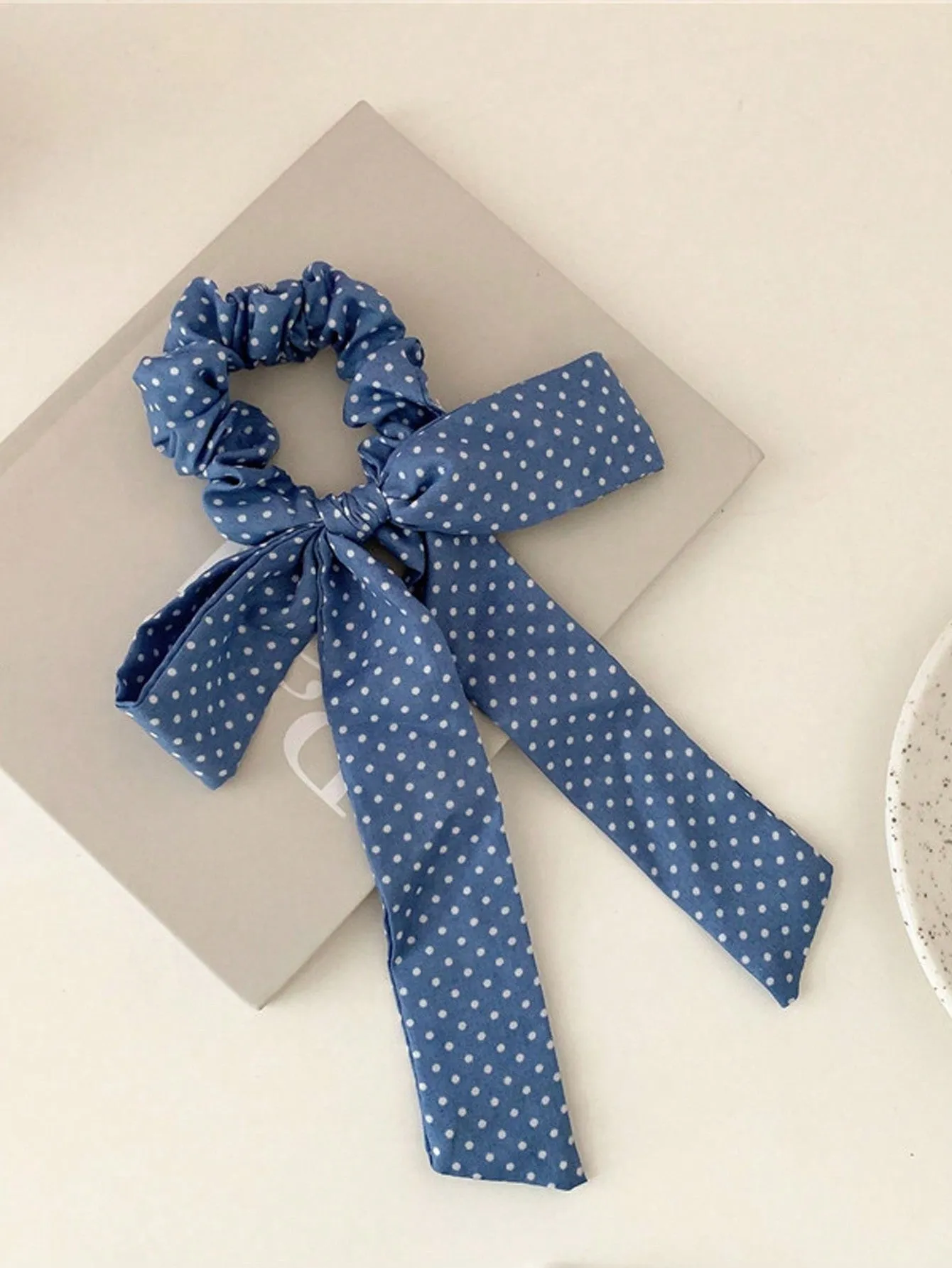 4pcs Floral & Polka Dot Print Bows Ponytail Hair Ties