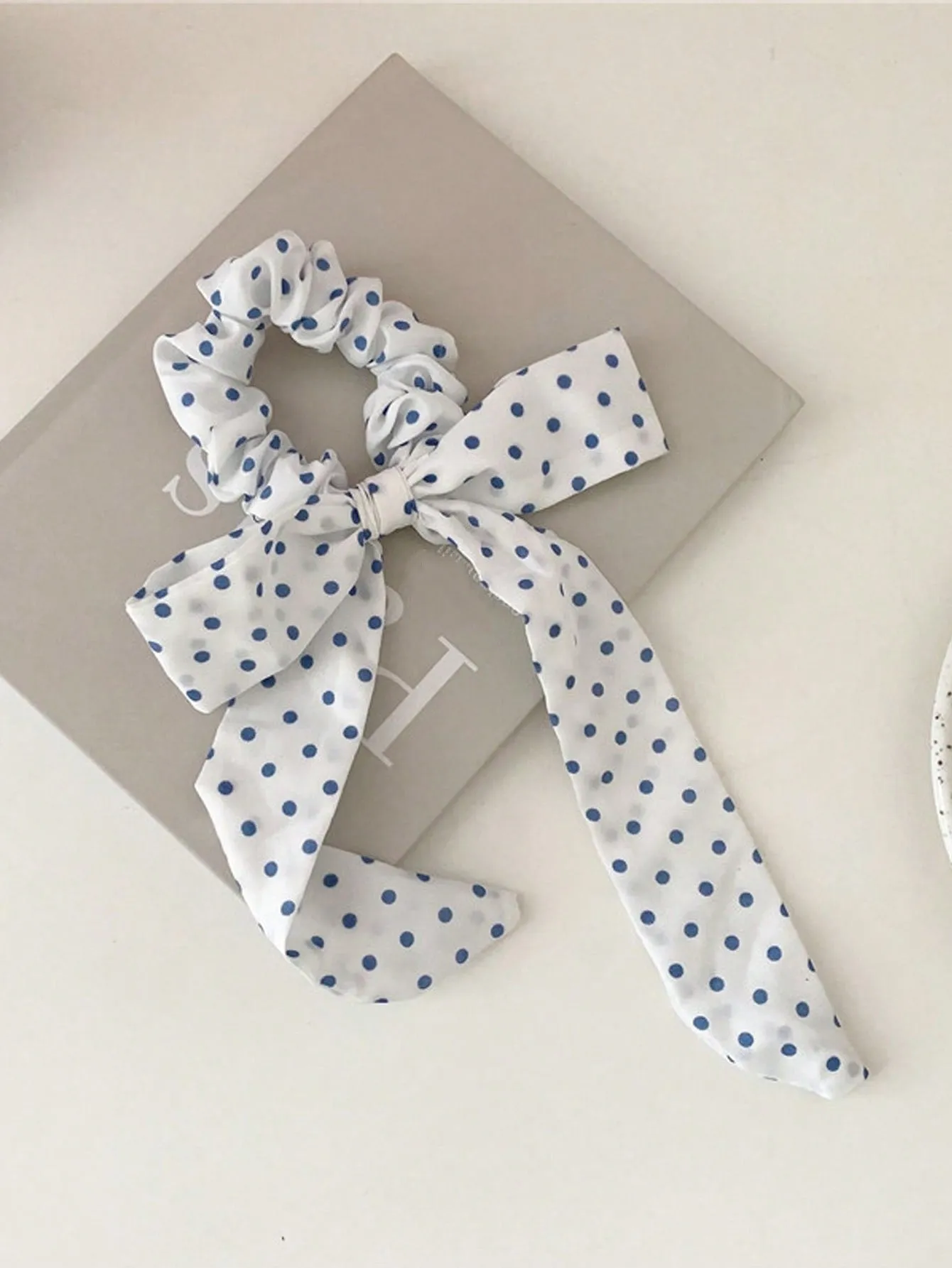 4pcs Floral & Polka Dot Print Bows Ponytail Hair Ties