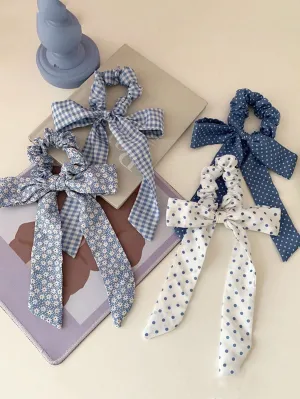 4pcs Floral & Polka Dot Print Bows Ponytail Hair Ties