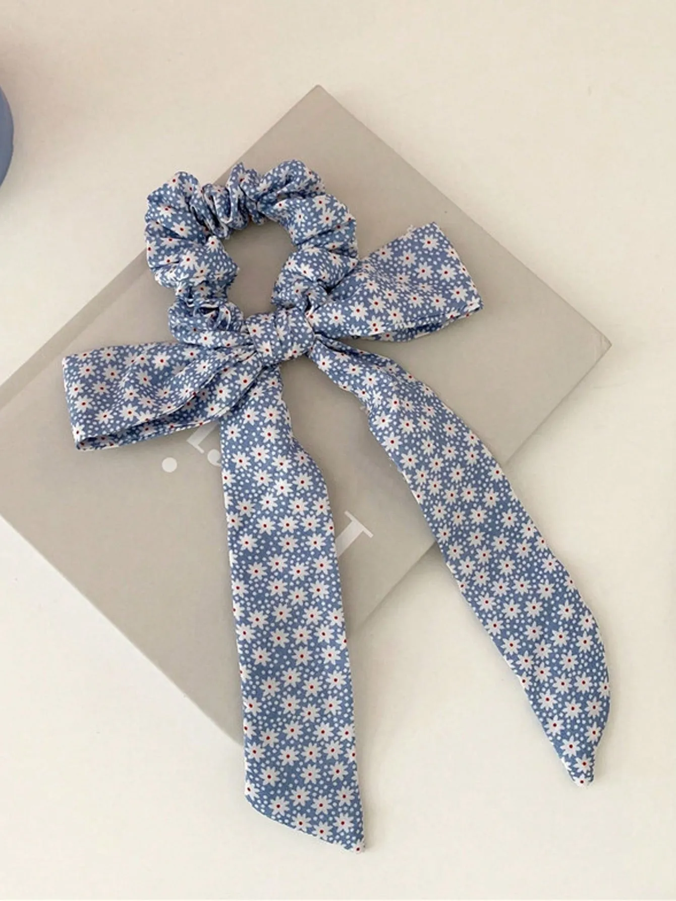 4pcs Floral & Polka Dot Print Bows Ponytail Hair Ties