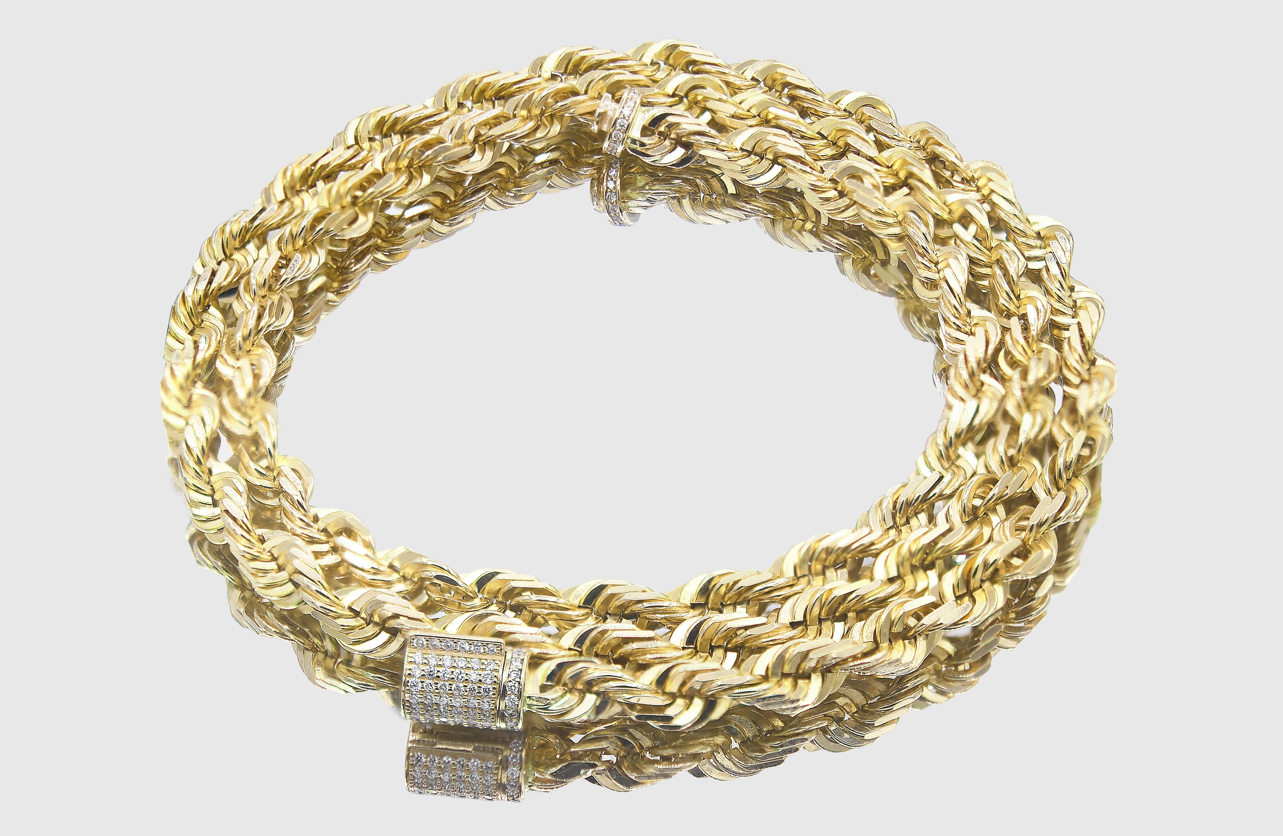 5.5mm Rope Necklace - Yellow Gold - Diamond Lock