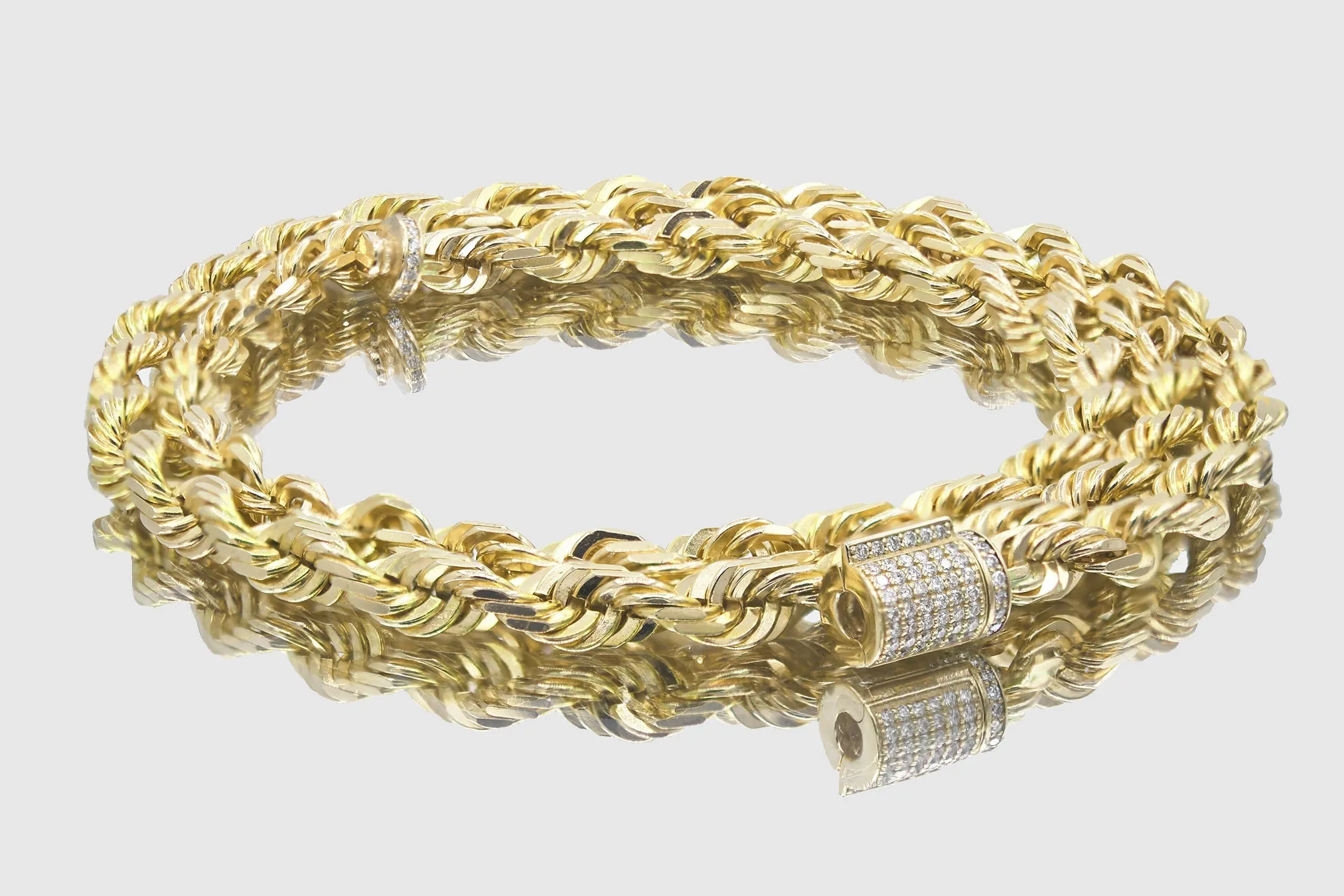 5.5mm Rope Necklace - Yellow Gold - Diamond Lock