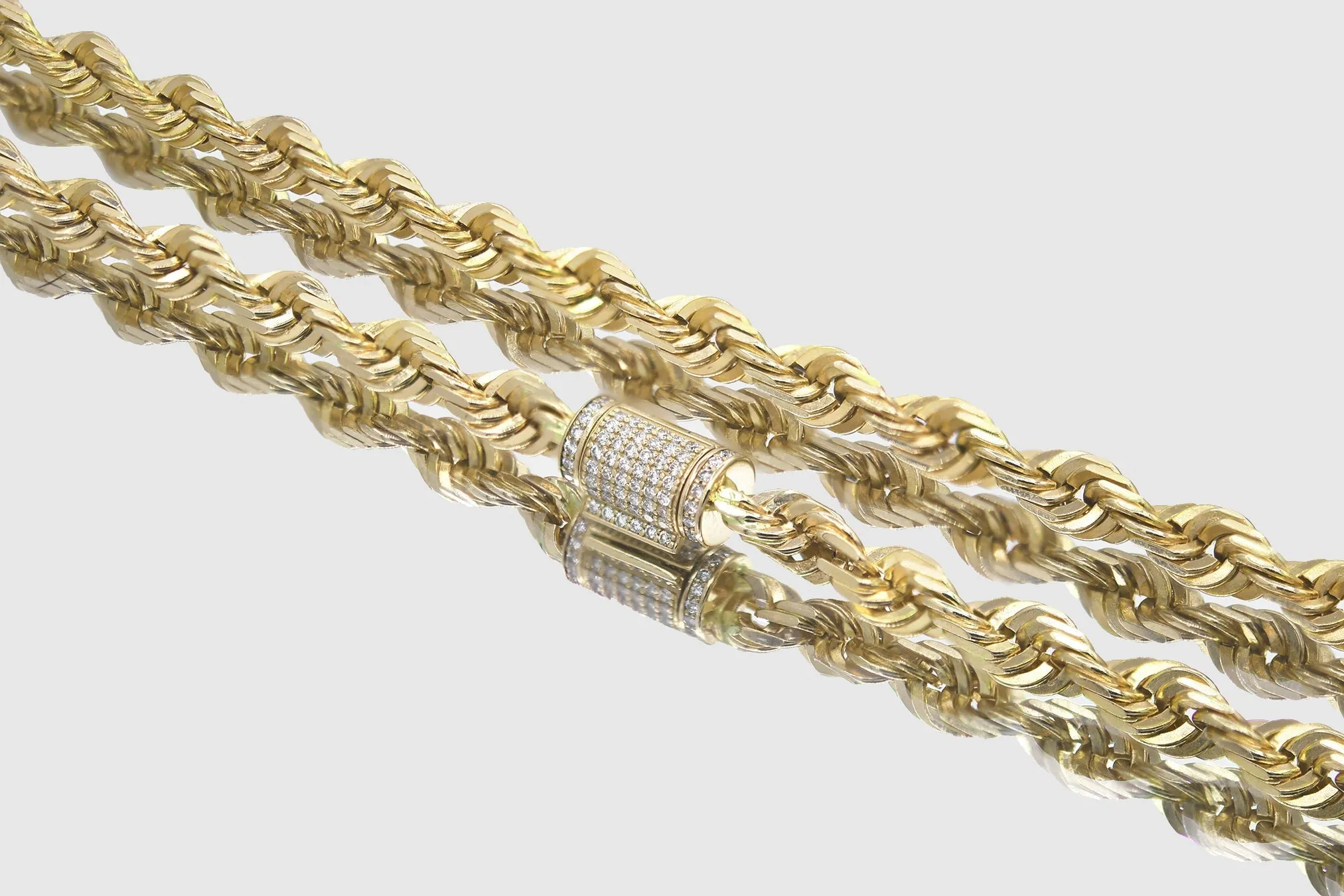 5.5mm Rope Necklace - Yellow Gold - Diamond Lock