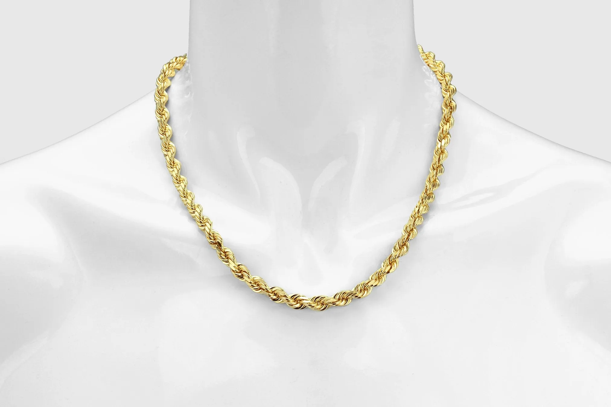 5.5mm Rope Necklace - Yellow Gold - Diamond Lock