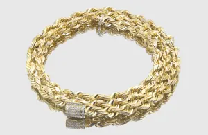 5.5mm Rope Necklace - Yellow Gold - Diamond Lock