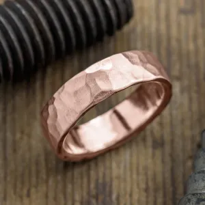 6mm 14k Rose Gold Mens Wedding Band, Hammered Matte