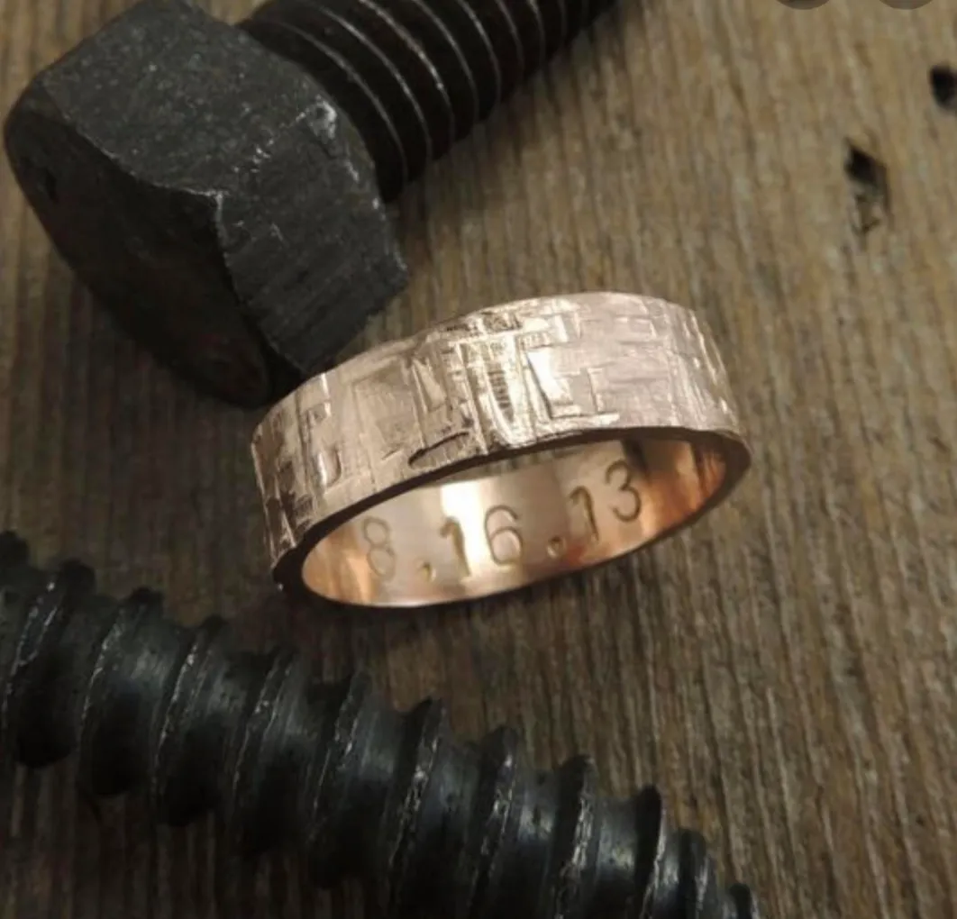 6mm 14k Yellow Gold Mens Wedding Band, Textured Polished