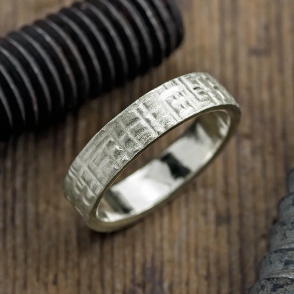 6mm, Comfort Fit, 14k White Gold Mens Wedding Band, Textured Matte