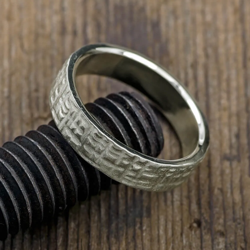 6mm, Comfort Fit, 14k White Gold Mens Wedding Band, Textured Matte