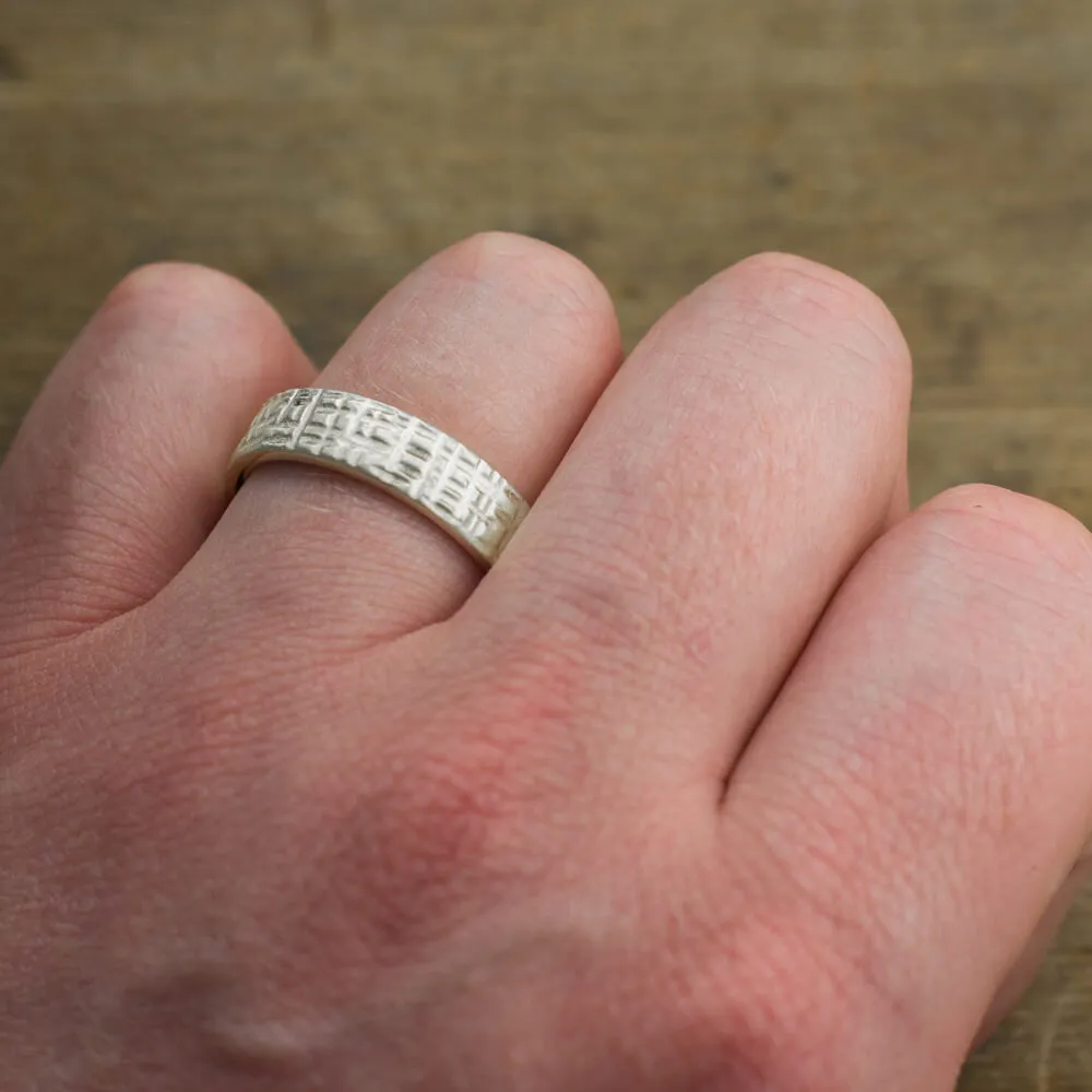 6mm, Comfort Fit, 14k White Gold Mens Wedding Band, Textured Matte