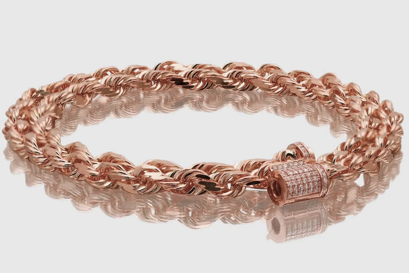 6mm Rope Necklace - Solid Gold - Diamond Lock