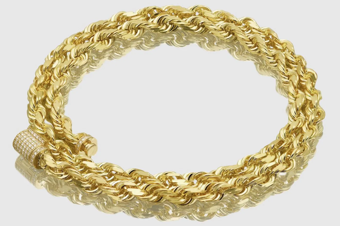 6mm Rope Necklace - Solid Gold - Diamond Lock