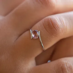 8K White Gold Pink Tourmaline Diamond Ring