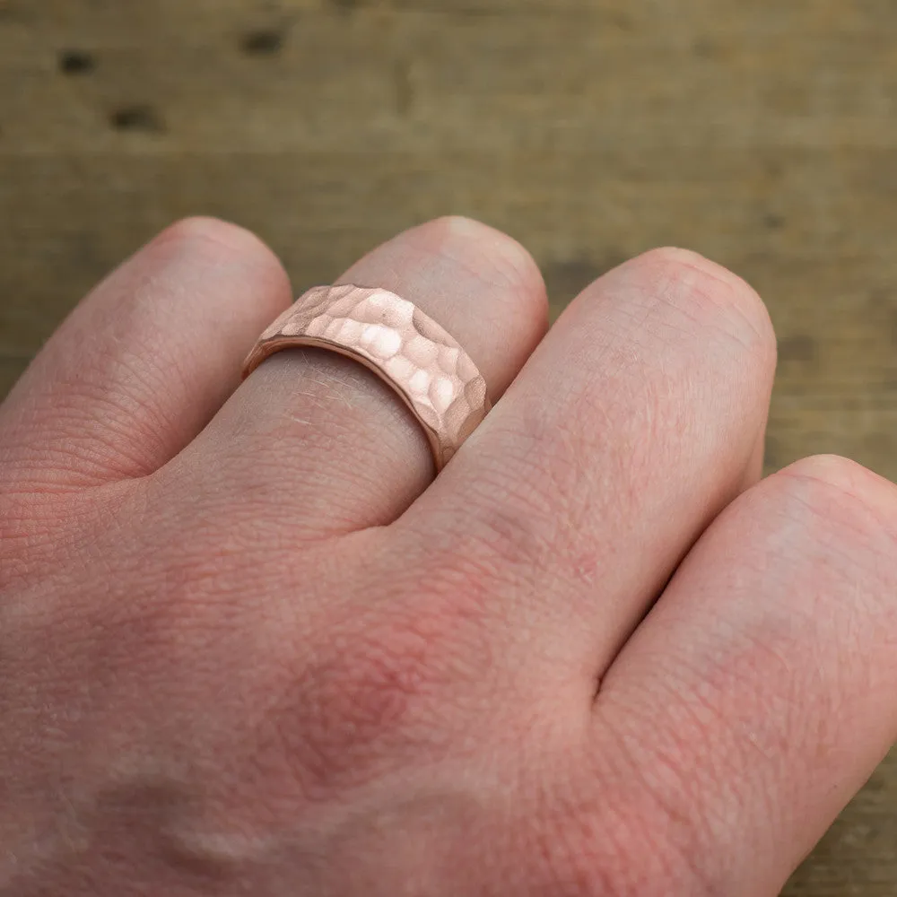 8mm 14k Rose Gold Mens Wedding Band, Hammered Matte