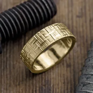8mm 14k Yellow Gold Mens Wedding Band, Textured Matte