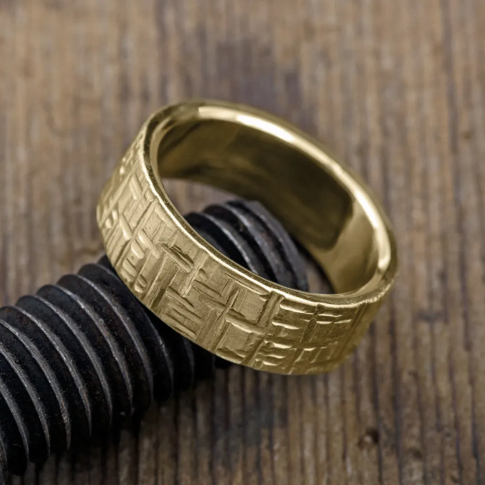 8mm 14k Yellow Gold Mens Wedding Band, Textured Matte