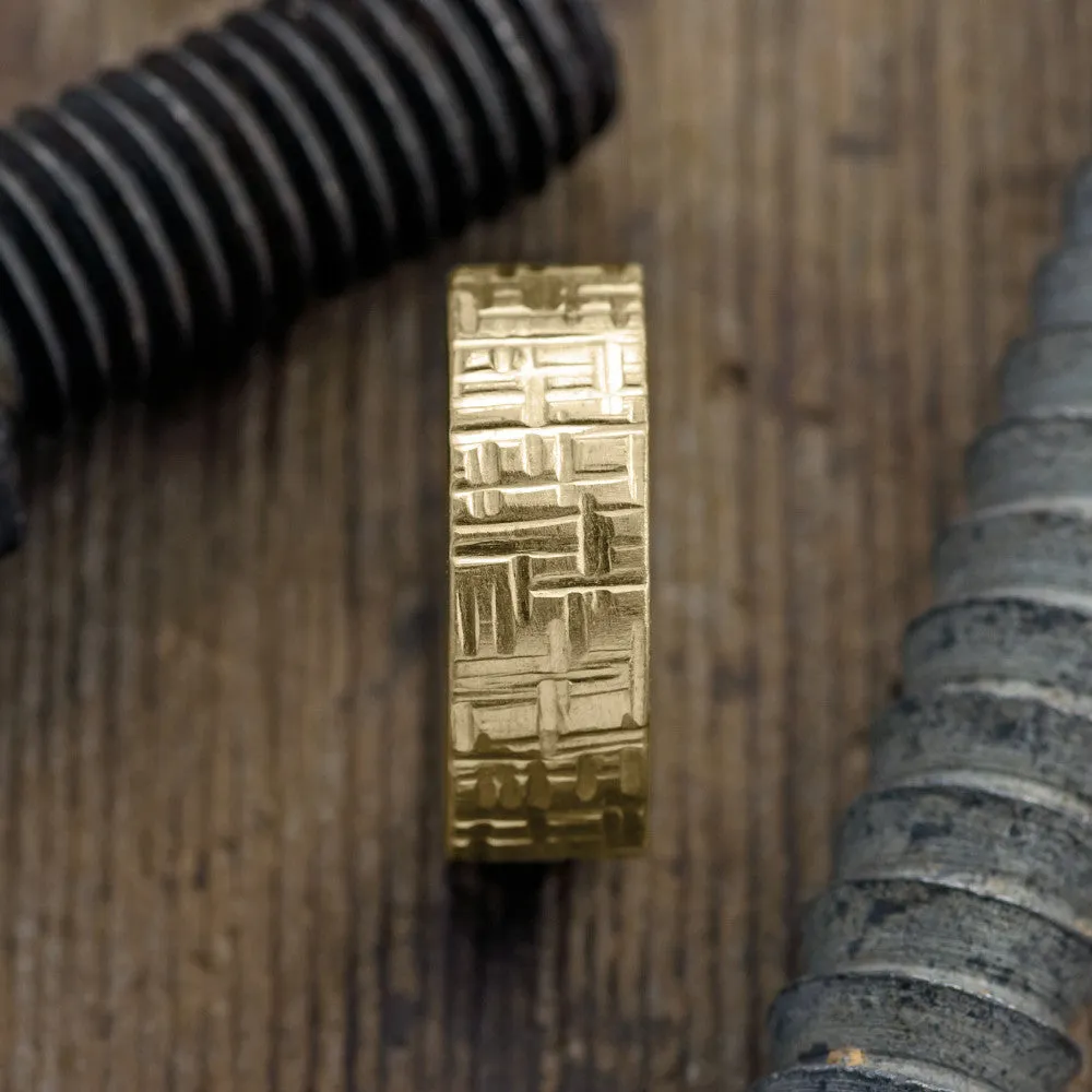 8mm 14k Yellow Gold Mens Wedding Band, Textured Matte