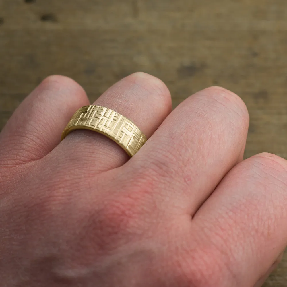 8mm 14k Yellow Gold Mens Wedding Band, Textured Matte