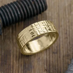 8mm, Comfort Fit, 14k Yellow Gold Mens Wedding Band, Textured Polished