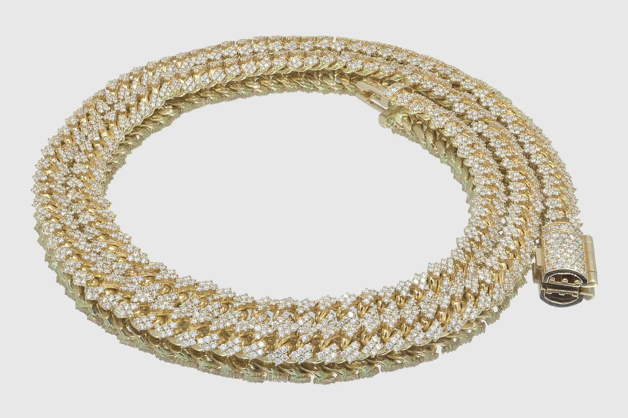 8mm Diamond Solid Gold Miami Cuban Prong Set Necklace