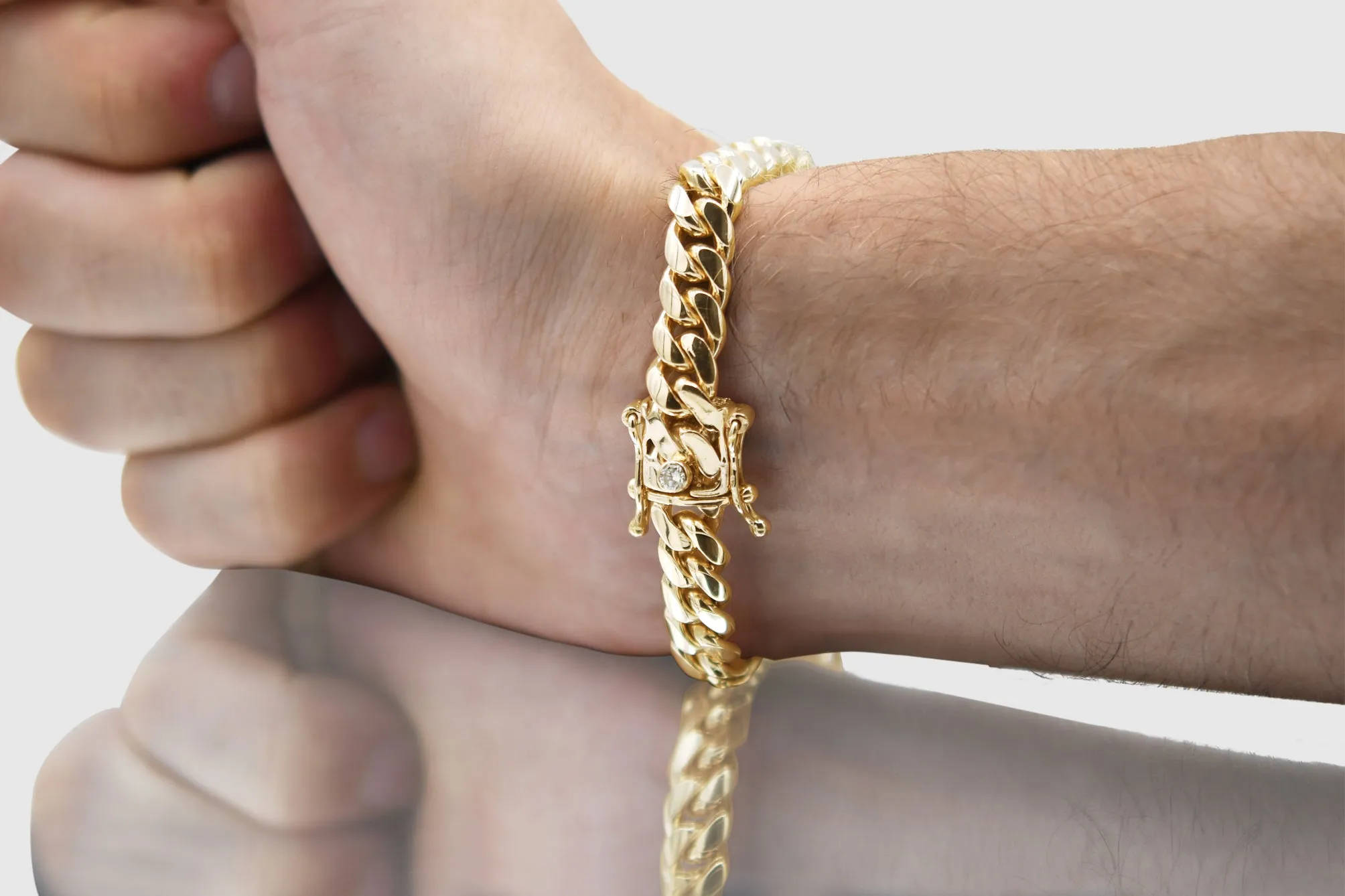 9mm Solid Miami Cuban Gold Diamond Button Bracelet